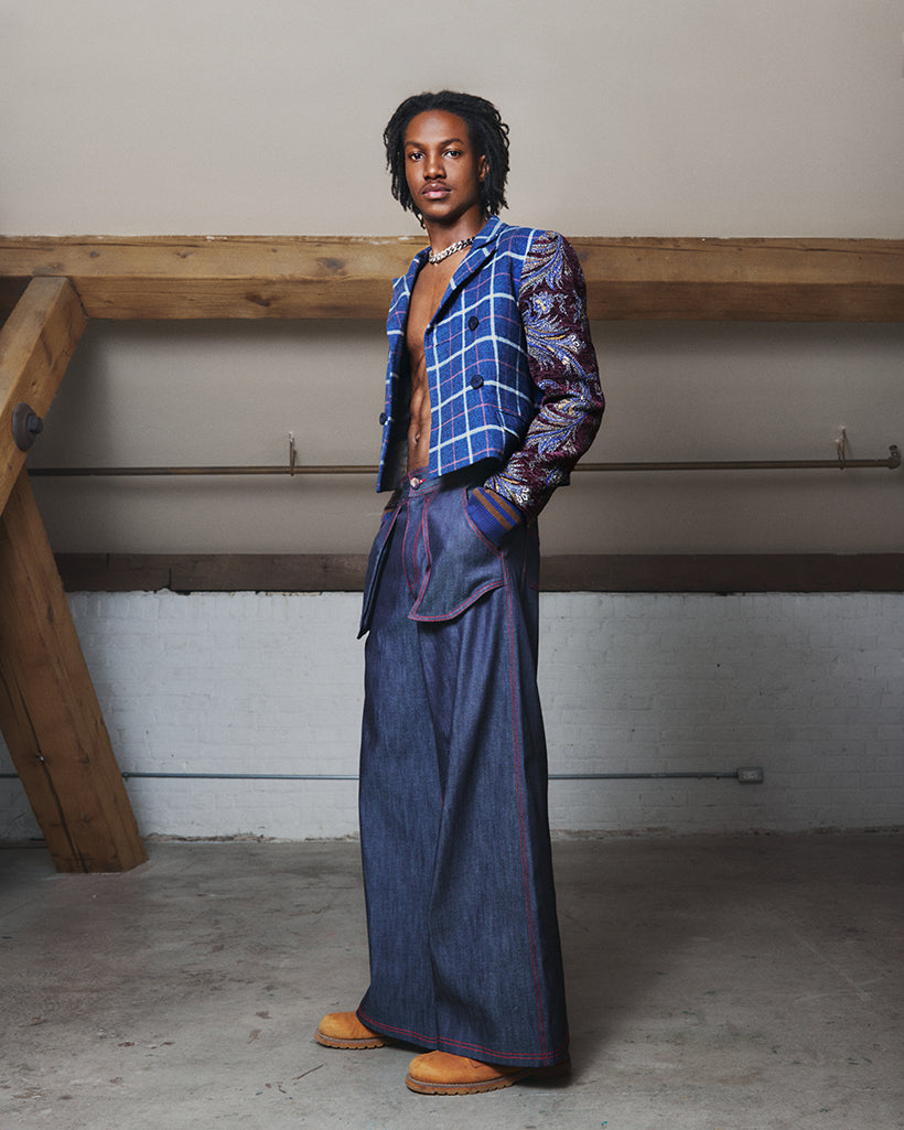 Red Seam Denim Pants