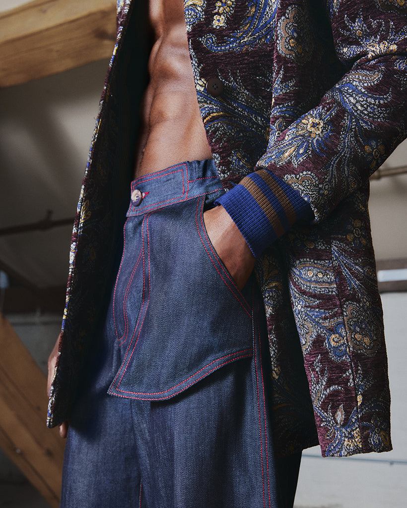 Red Seam Denim Pants