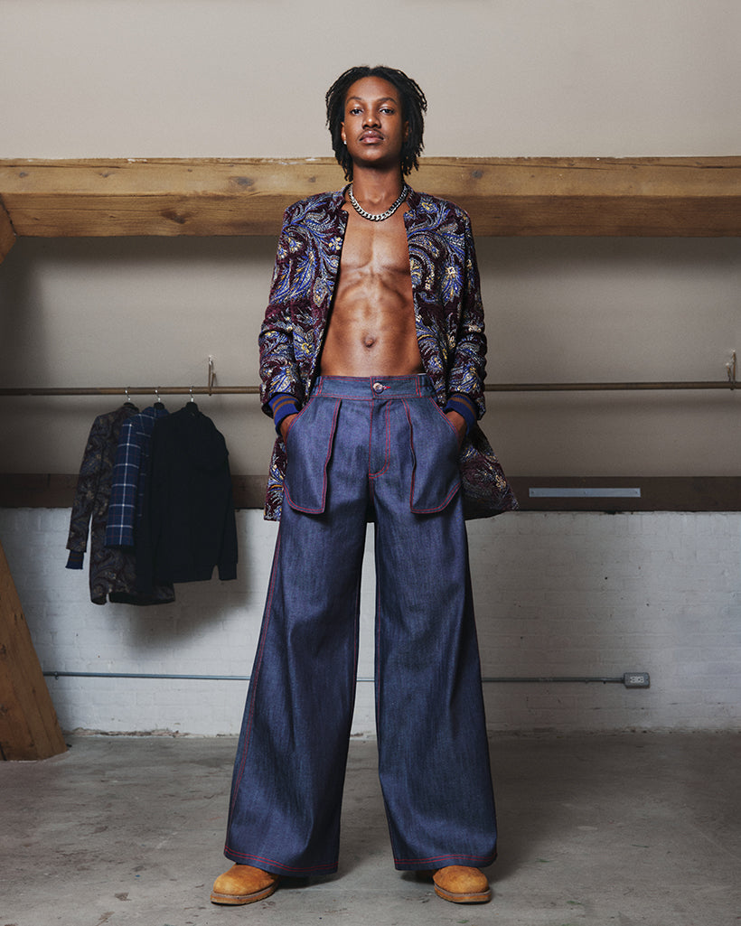 Red Seam Denim Pants