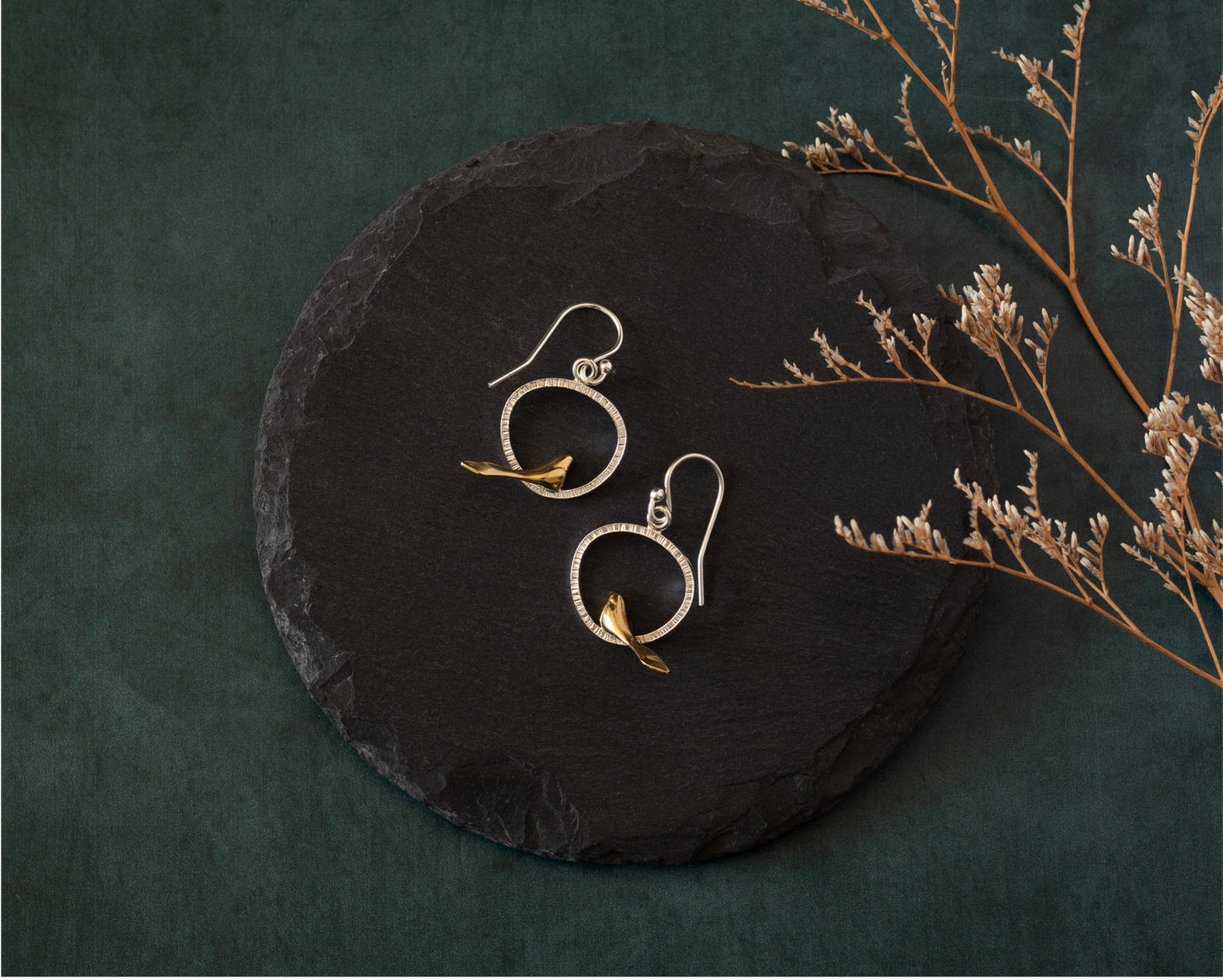 Silver & Bronze Bird Earrings