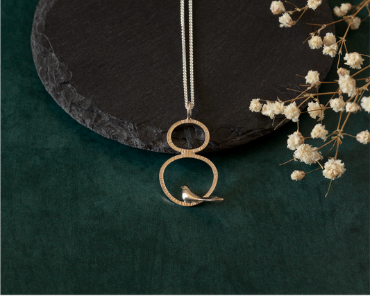 Silver Double Circle Bird Necklace
