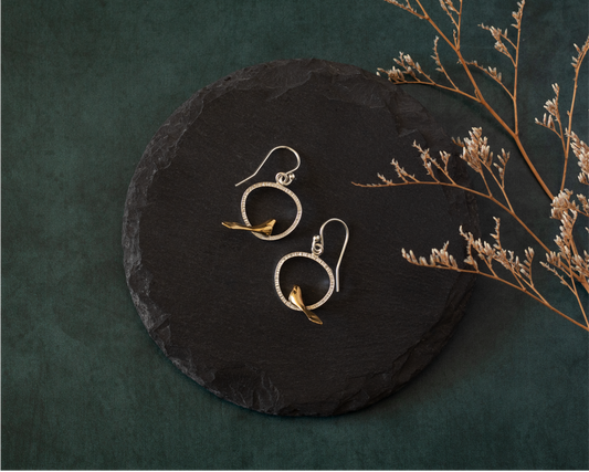 Silver & Bronze Bird Earrings