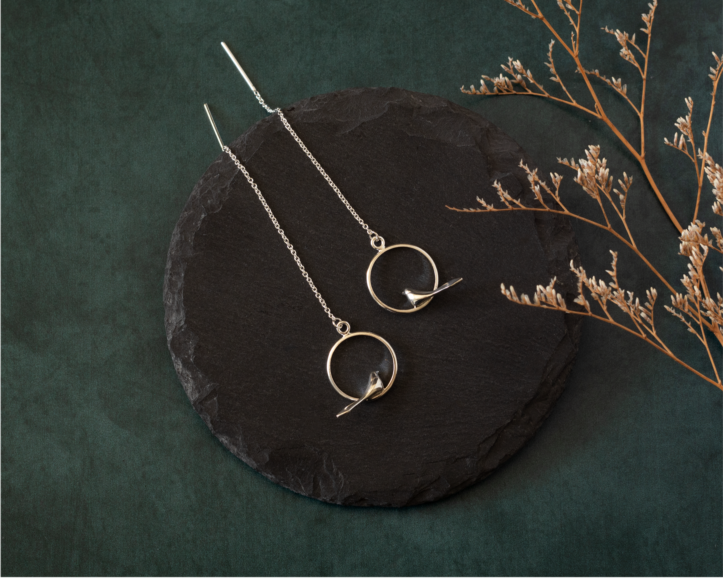 Sterling Silver Bird Hoop Threader Earrings