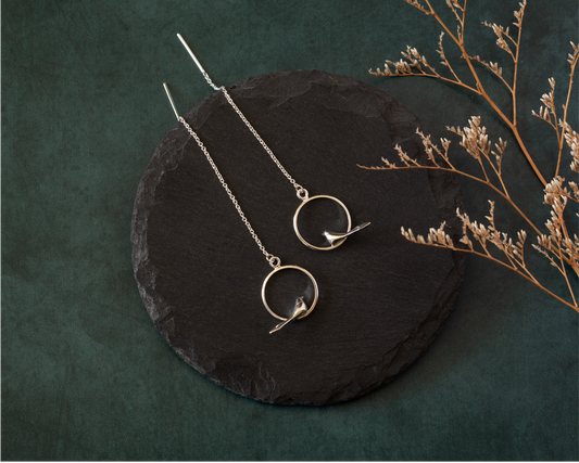 Sterling Silver Bird Hoop Threader Earrings