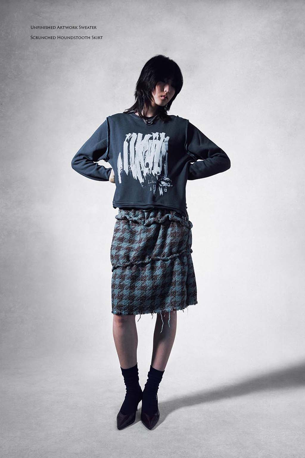 Scrunched Houndstooth Skirt